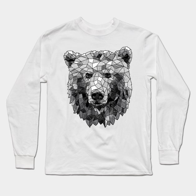 Sketchy Geometric Grizzly Bear Long Sleeve T-Shirt by polliadesign